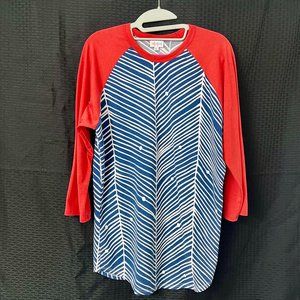 LulaRoe Randy Blue and White with Red Sleeves